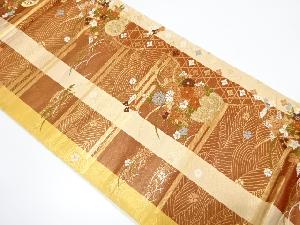 ヱ霞に流水・花車・蝶模様織り出し袋帯